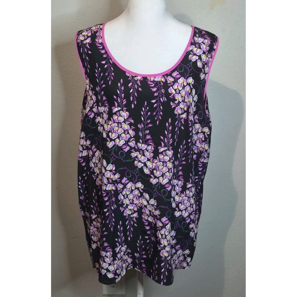 Bob Mackie Silk Tank Top XL Black Floral Multicolor 90s Y2K Boho Whimsical